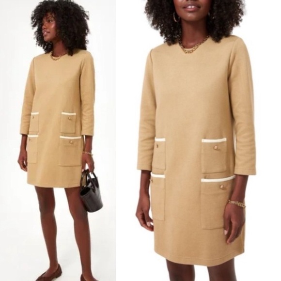 Tuckernuck Dresses & Skirts - Tuckernuck NWT Croissant Francoise Mod Mini Dress Large tan camel long sleeve